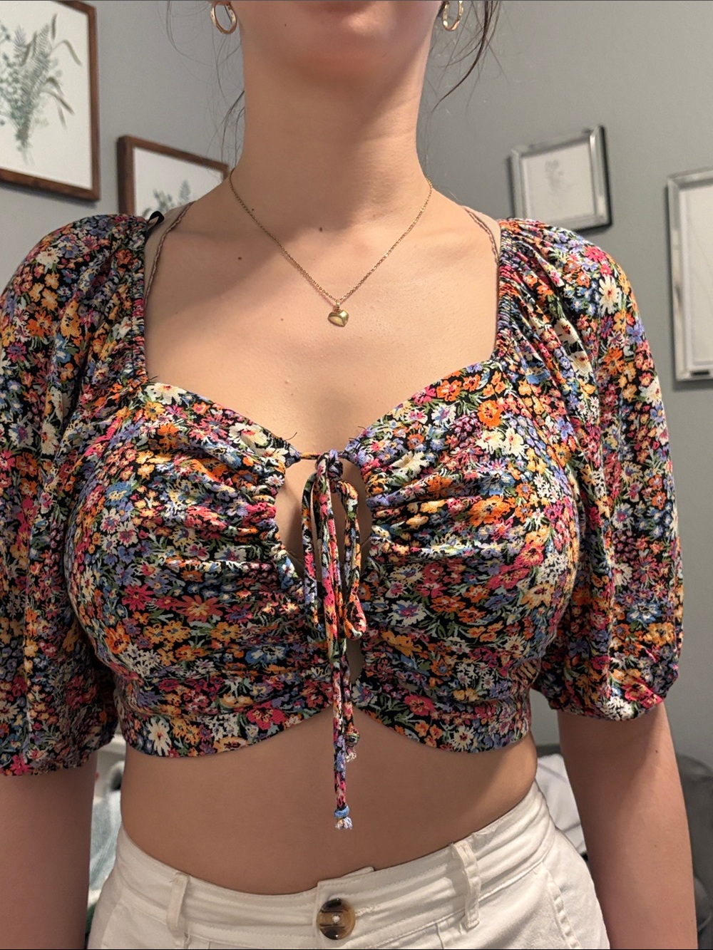 wild fable Floral Tie-Front Crop Top in Multi-Color